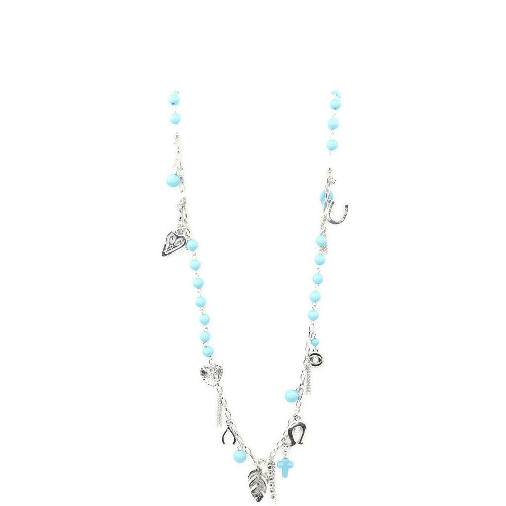 Thalia Sodi Two-Tone Beaded Charm Feather Horseshoe Necklace Turquoise
